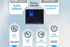 جهاز بصمة ZKTECO MB2000 للشركات والمؤسسات والمصانع والمدارس والجامعات والمستشفيات والمراكز التجارية والمؤسسات الحكومية